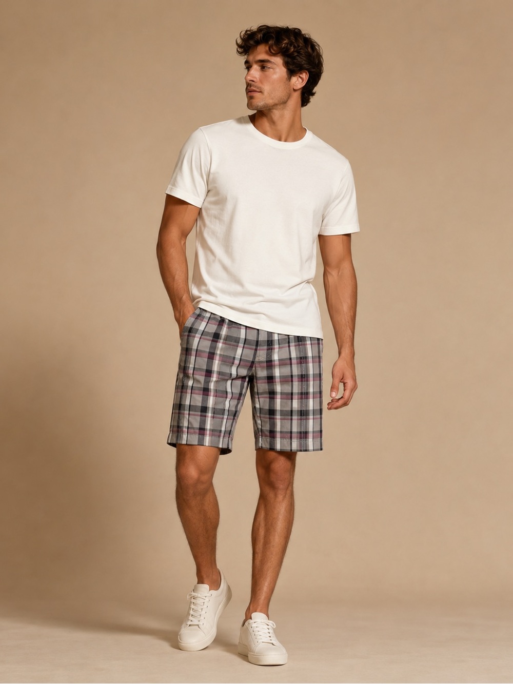 Quiksilver Men's Plaid Shorts Size 32 Gray Burgundy Skate Surf Y2K